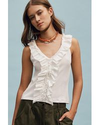 Pilcro - V-Neck Ruffle-Front Tank Top - Lyst