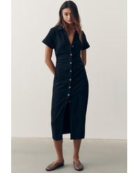 Pilcro - Short-Sleeve Ruched Denim Midi Shirt Dress - Lyst
