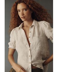 Pilcro - The Aly 100% European Linen Puff-Sleeve Blouse - Lyst