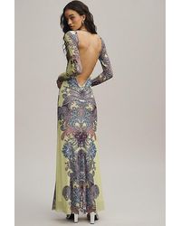 AFRM Marion Long-Sleeve Crew-Neck Mesh Maxi Dress in Blue | Lyst UK