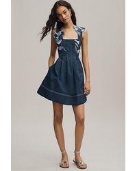 Maeve - Denim Embroidered Fit & Flare Mini Dress - Lyst