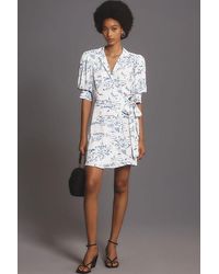 Maeve - Short-sleeve Collared Mini Wrap Dress - Lyst