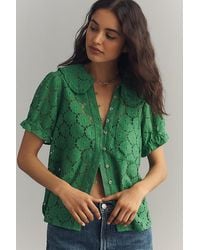 Pilcro - The Keira Collared Button-Front Blouse By Lace Edition - Lyst
