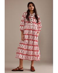 Maeve - The Bettina Tiered Midi Shirt Dress By - Lyst