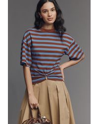 By Anthropologie - Striped Cotton Keyhole T-Shirt - Lyst