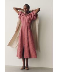 English Factory - Puff-Sleeve Textured Midi Shirt Dress - Lyst