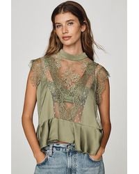 By Anthropologie - Harmony Sheer Lace Peplum Blouse - Lyst