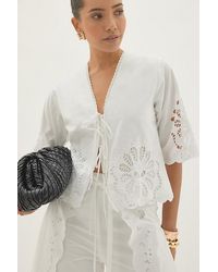 By Anthropologie - Astraia Tie-Front Cutwork Blouse - Lyst
