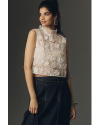Maeve - Sleeveless Sheer Floral Lace Crop Top - Lyst