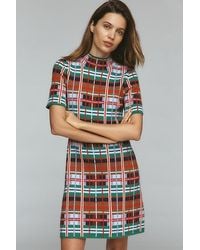By Anthropologie - Mock-Neck Short-Sleeve Mini Shift Dress - Lyst