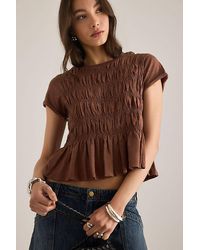 Pilcro - Garment Dye Ruched Crew-Neck Cap-Sleeve T-Shirt - Lyst