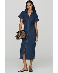 Pilcro - Short-Sleeve Ruched Denim Midi Shirt Dress - Lyst