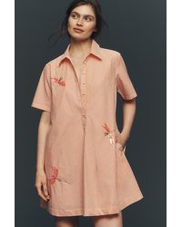 By Anthropologie The Pollie Short-Sleeve Swing Tunic Mini Dress: Embroidered  Edition in Blue | Lyst UK