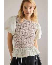 Damson Madder - Audrey Smocked Embroidered Cotton Poplin Blouse - Lyst