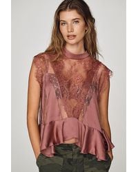 By Anthropologie - Harmony Sheer Lace Peplum Blouse - Lyst