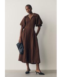 English Factory - Puff-Sleeve Textured Midi Shirt Dress - Lyst