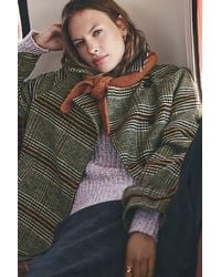 By Anthropologie - Belted Check Wool-Blend Coat - Lyst