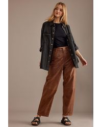 SELECTED - High-rise Straight Leather Trousers - Lyst