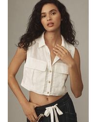 Pilcro - Sleeveless Cropped Linen Shirt - Lyst