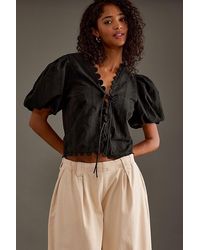 Anthropologie - Puff-sleeve Tie-front Blouse - Lyst