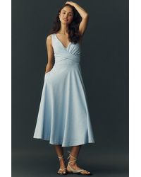 Maeve - Sleeveless V-Neck Stripe Seersucker Midi Dress - Lyst