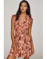 By Anthropologie - The Tommie Cap-Sleeve Smocked Front-Zip Shirt Dress: Mini Denim Edition - Lyst
