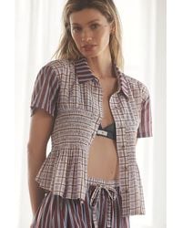 By Anthropologie - Short-Sleeve Stripe Mix Smocked Top - Lyst