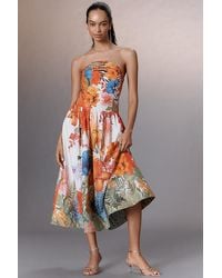 Maeve - Strapless Tiger Printed Midi Dress - Lyst