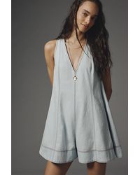 Maeve - Sleeveless V-Neck Denim Swing Playsuit - Lyst
