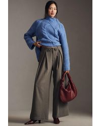 By Anthropologie - High-Rise Pinstripe Tie-Waist Wide-Leg Trousers - Lyst