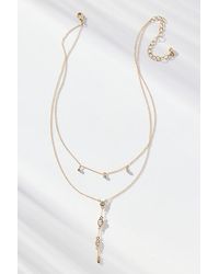 By Anthropologie - Crystal Lariat Layered Necklace - Lyst