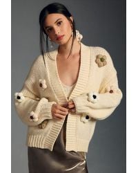 By Anthropologie - Chunky 3D Floral Knit Cardigan - Lyst