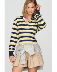 Maeve - Lace-Trim Corset Long-Sleeve Polo Top - Lyst