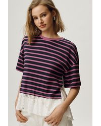 Maeve - Stripe Lace Hem T-Shirt - Lyst