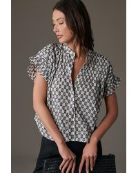 Pilcro - Short-sleeve Smocked Button-front Blouse - Lyst
