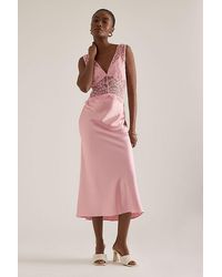 Mare Mare - Lace Satin Sleeveless Midi Slip Dress - Lyst