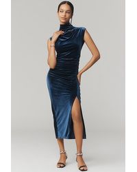 By Anthropologie - The Maya Ruched Cowl-Neck Midi Dress: Velvet Edition - Lyst