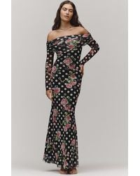 AFRM - Long-Sleeve Off-The-Shoulder Mesh Maxi Dress - Lyst