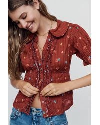 Pilcro - The Keira Collared Button-Front Blouse By Tuxedo Edition - Lyst