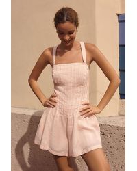 By Anthropologie - Linen Pintuck Playsuit - Lyst