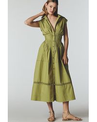 maeve button-front fit & flare tomato midi dress Button-Front Fit & Flare Tomato Midi Dress
