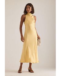 By Anthropologie - Milly Satin High-Neck Midi Dress - Lyst