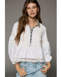 Maeve - 100% Cotton Lace Placket Blouse - Lyst