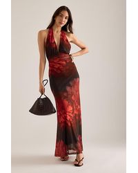 Bardot - Elera Printed Halter Mesh Maxi Dress - Lyst