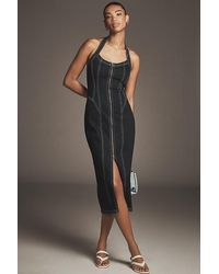 Pilcro - Front-Zip Halter Denim Midi Dress - Lyst