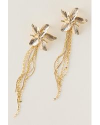 By Anthropologie - Plated Floral Statement Tassel Earrings - Lyst