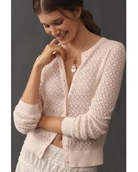 By Anthropologie - Juliet Pointelle Long-Sleeve Cotton-Blend Cardigan - Lyst