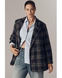 Avec Les Filles - Double-Breasted Knit Plaid Blazer - Lyst