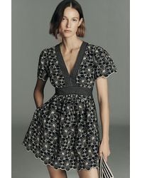 Maeve - Cotton Lace V-Neck Mini Dress - Lyst