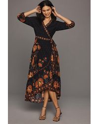 FARM Rio - Long-sleeve Floral Wrap Midi Dress - Lyst